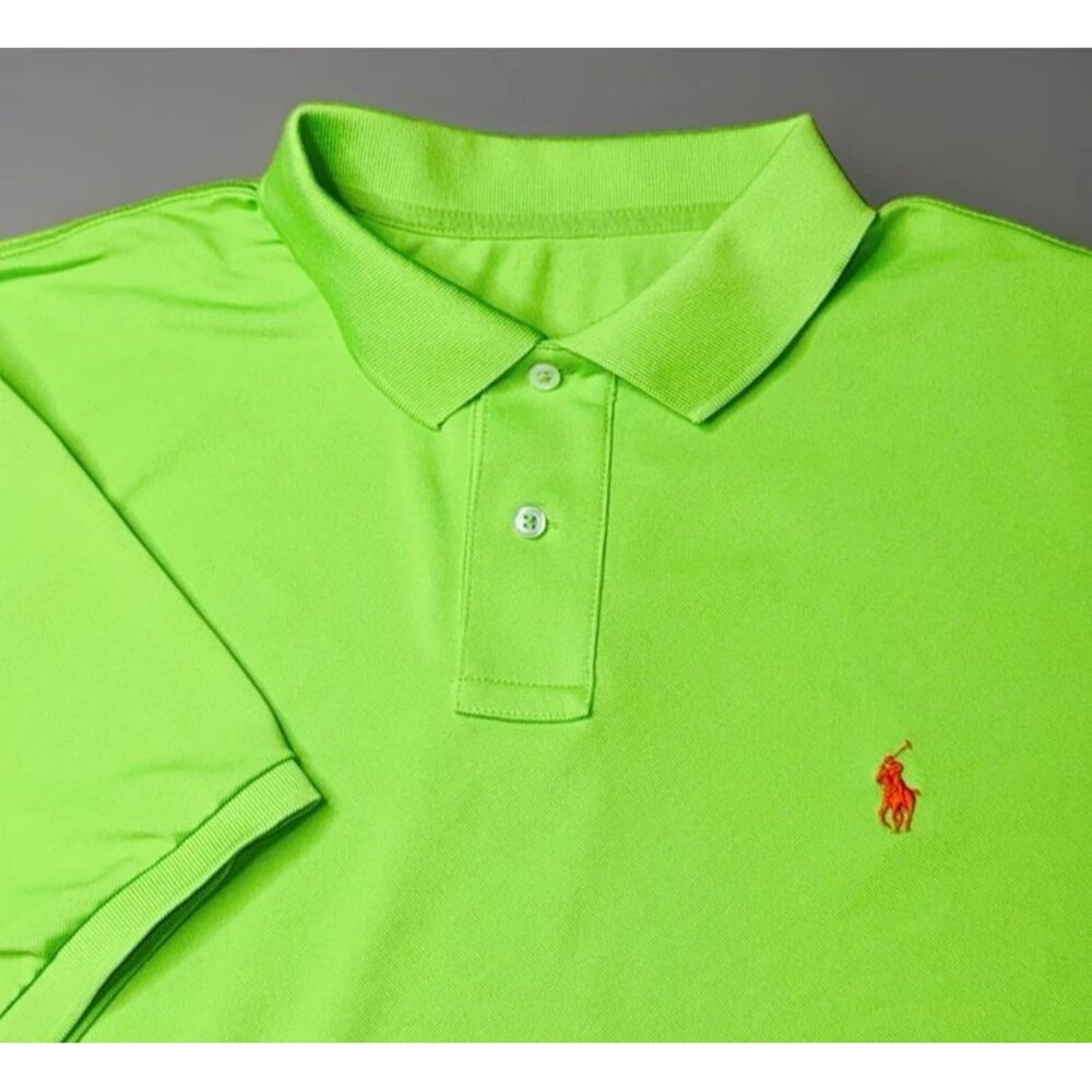 Polo Ralph Lauren Performance Polo Shirt Men's XL Green With Orange Pony Preppy